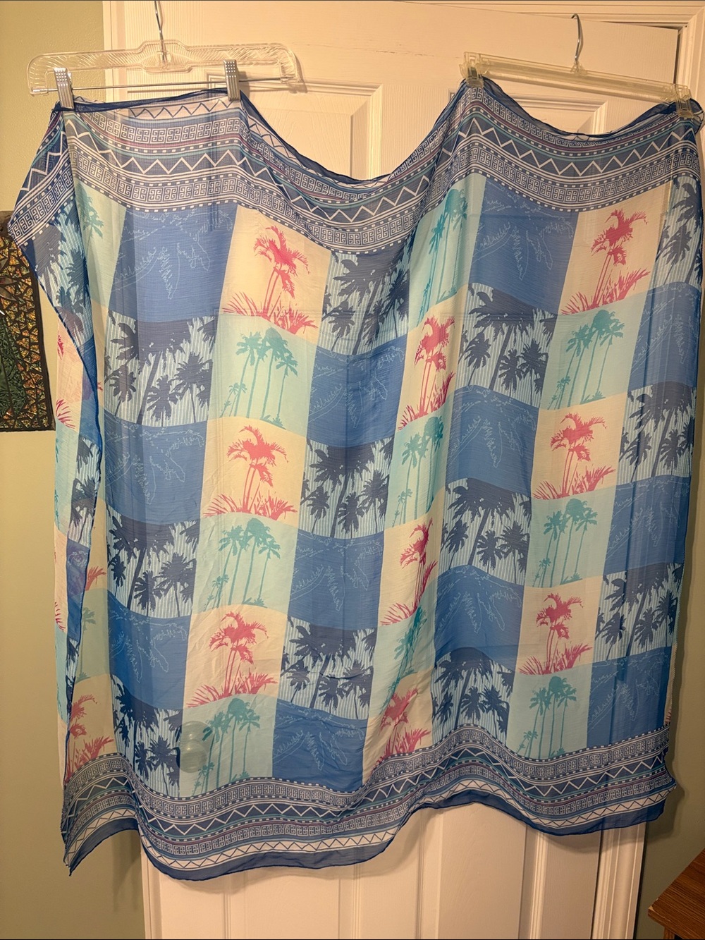 Light Blue/Turquoise/Pink Tropical Print Women's Scarf